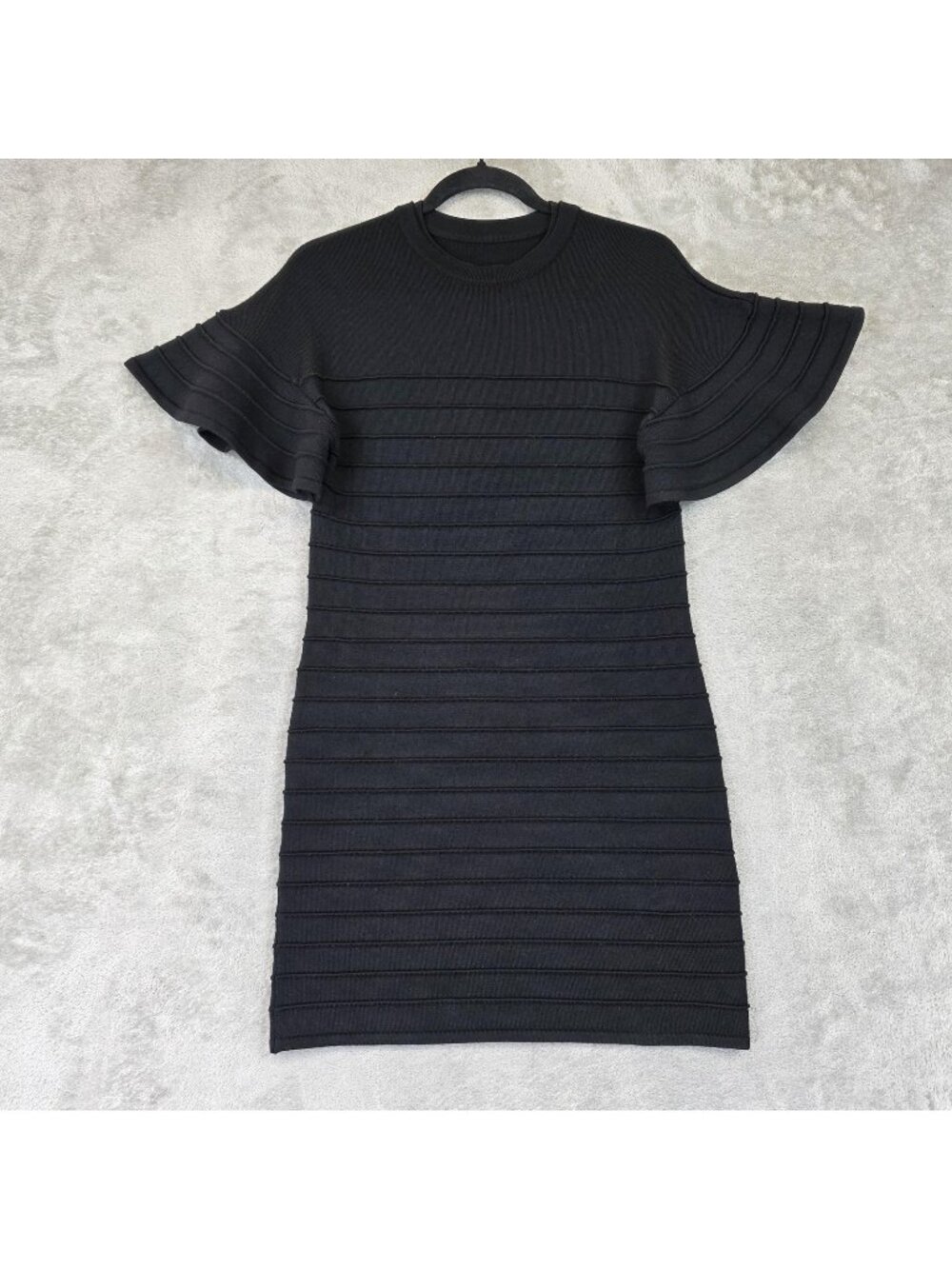 Victoria Beckham Dress Womens 0 Black Knit Ruffle Flutter Sleeve Bodycon Mini